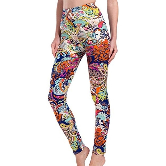 Pants - Tropical Paisley Print Boho Multi-Color Leggings